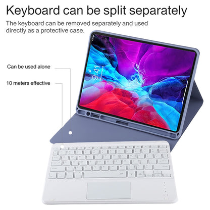 TG11BCS Detachable Bluetooth White Keyboard Microfiber Leather Tablet Case for iPad Pro 11 inch (2020), with Backlight & Touchpad & Pen Slot & Holder, White Keyboard