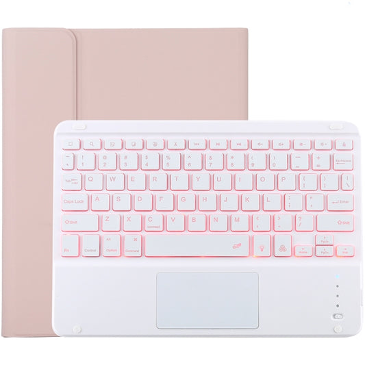 TG-102BCS Detachable Bluetooth White Keyboard + Microfiber Leather Tablet Case for iPad 10.2 inch / iPad Air (2019), with Touch Pad & Backlight & Pen Slot & Holder, White Keyboard