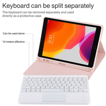 TG-102BCS Detachable Bluetooth White Keyboard + Microfiber Leather Tablet Case for iPad 10.2 inch / iPad Air (2019), with Touch Pad & Backlight & Pen Slot & Holder, White Keyboard