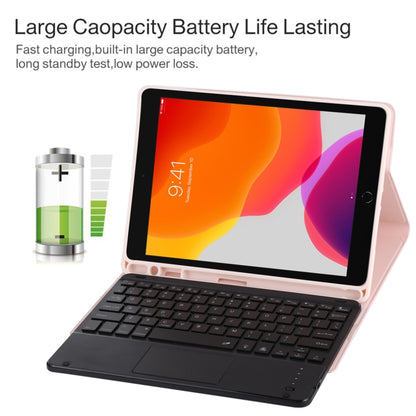 TG-102BCS Detachable Bluetooth Black Keyboard + Microfiber Leather Tablet Case for iPad 10.2 inch / iPad Air (2019), with Touch Pad & Backlight & Pen Slot & Holder, Black Keyboard