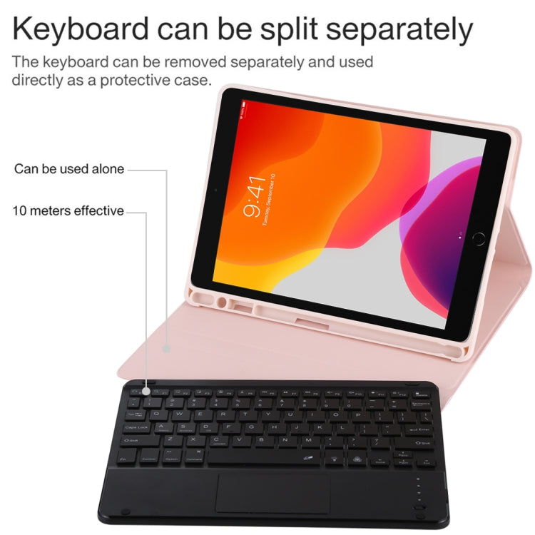 TG-102BCS Detachable Bluetooth Black Keyboard + Microfiber Leather Tablet Case for iPad 10.2 inch / iPad Air (2019), with Touch Pad & Backlight & Pen Slot & Holder, Black Keyboard