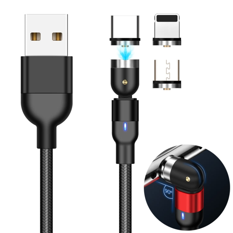 2m 2A Output 3 in 1 USB to 8 Pin + USB-C / Type-C + Micro USB Nylon Braided Rotate Magnetic Charging Cable, 2m  3 in 1, 2m 3 in 1