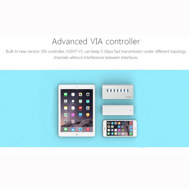 ORICO M3H7-V1 Aluminum Alloy 7 USB 3.0 Ports HUB with 30W Power Adapter, M3H7-V1