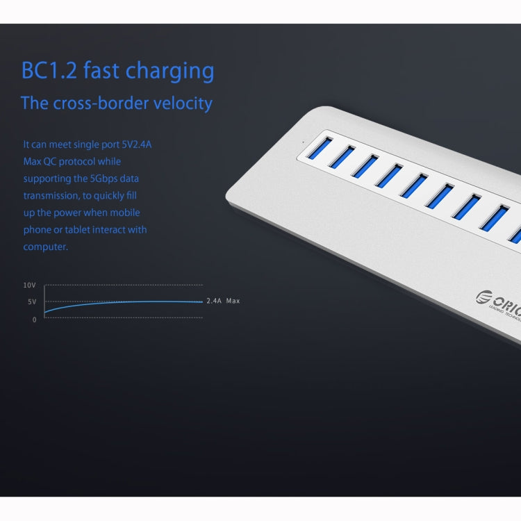 ORICO M3H10-U3-V2 Aluminum Alloy 10 USB 3.0 Ports HUB, M3H10-U3-V2