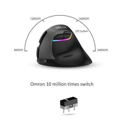 DELUX M618 Mini 2.4G Wireless 2400DPI USB Rechargeable Ergonomic Vertical Mouse, M618 Pink, M618 Grey