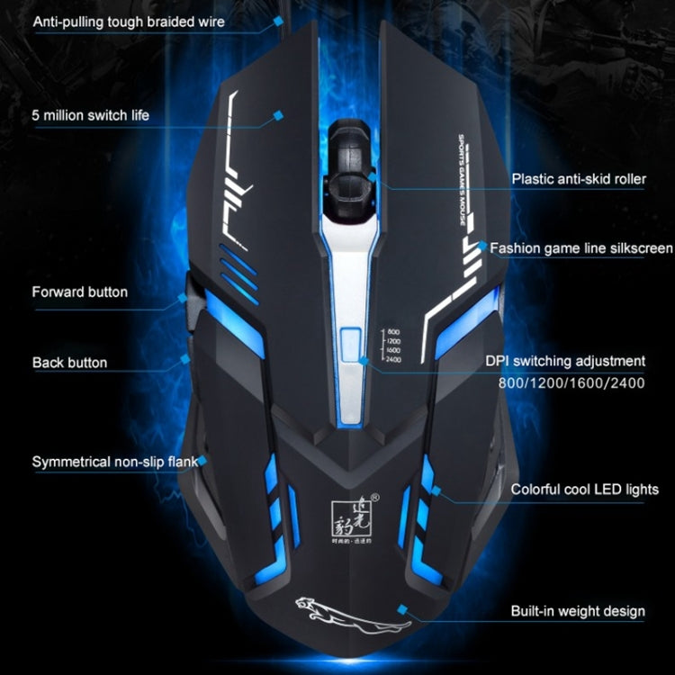 Chasing Leopard V17 USB 2400DPI Four-speed Adjustable Line Pattern Wired Optical Gaming Mouse with LED Breathing Light, Length: 1.45m, V17 White, V17, V17 Jet Black