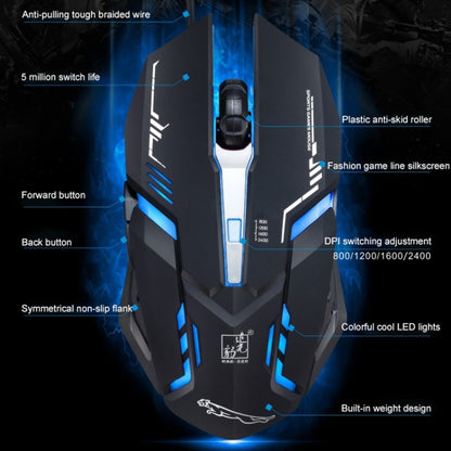Chasing Leopard V17 USB 2400DPI Four-speed Adjustable Line Pattern Wired Optical Gaming Mouse with LED Breathing Light, Length: 1.45m, V17 White, V17, V17 Jet Black