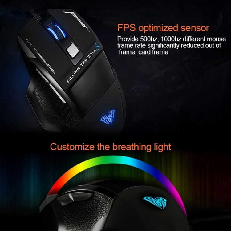 AULA Series SoulKiller II Colourful Light 7D Optical Competitive USB Wired Game Mouse, Maximum Resolution of 3500 DPI, SoulKiller II(B)