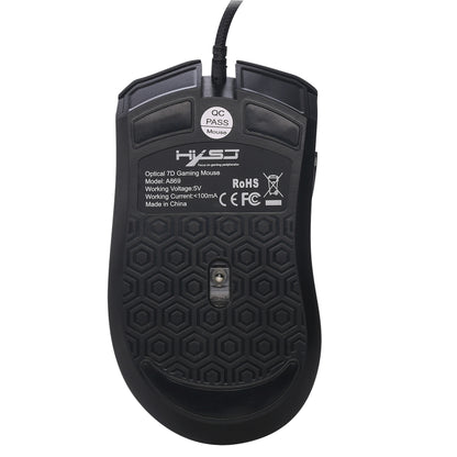 HXSJ A869 Colorful Glowing Wired Game 7-Keys 3200 DPI Adjustable Ergonomics Optical Mouse, A869