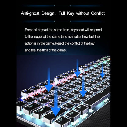 AULA F2088 108 Keys Mixed Light Plating Punk Mechanical Blue Switch Wired USB Gaming Keyboard with Metal Button, Blue Switch Silver