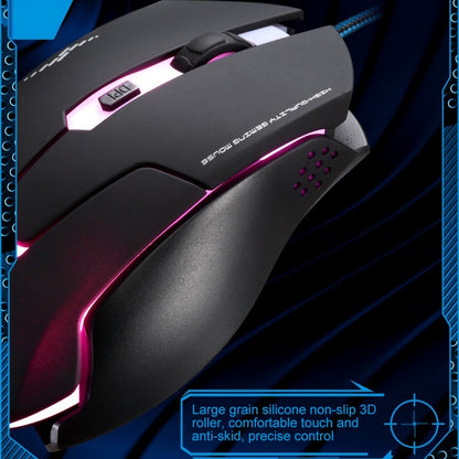 Chasing Leopard T7 USB 6-keys 2400DPI Three-speed Adjustable Backlight Wired Optical Gaming Mouse Built-in Counter Weight, Length: 1.8m, T7