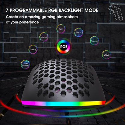 HXSJ T66 7 Keys Colorful Lighting Programmable Gaming Wireless Mouse, T66(White), T66(Black)