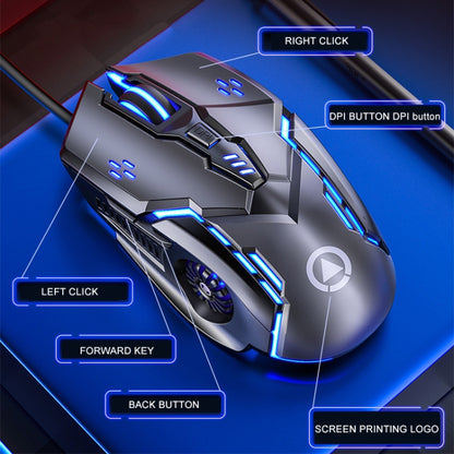 YINDIAO G5 3200DPI 4-modes Adjustable 6-keys RGB Light Wired Gaming Mouse, G5 Black, G5 White
