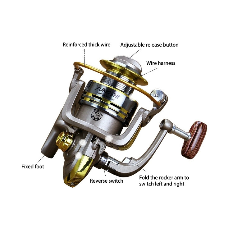 Moulinet de pêche YUMOSHI à roulement à billes entièrement métallique, manivelle à bascule, siège de roue, GS1000, GS2000, GS3000, GS4000, GS5000, GS6000, GS7000