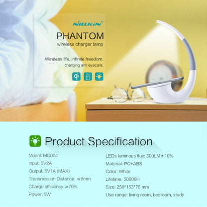 NILLKIN 2 in 1 QI Standard Smart Recognition 1A 5W Wireless Charger + LED Light Lamp with USB Charging Port Indicator, 2 in 1