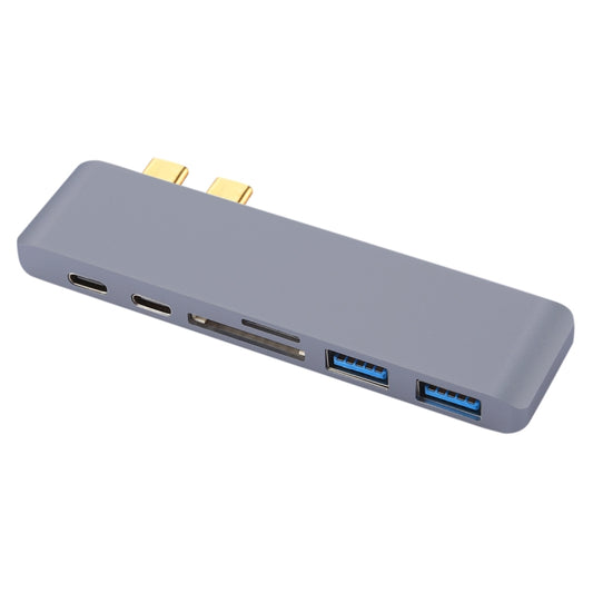 6 in 1 Multi-function Aluminium Alloy 5Gbps Transfer Rate Dual USB-C / Type-C HUB Adapter with 2 USB 3.0 Ports & 2 USB-C / Type-C Ports & SD Card Slot & TF Card Slot for Macbook 2015 / 2016 / 2017, 6 in 1 Grey