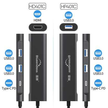 Blueendless 4 In 1 Multi-function Type-C / USB-C to HDMI + PD + Dual USB 3.0 HUB Expansion Dock, 4 In 1 HDMI + PD + Dual USB 3.0