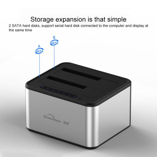 Station d'accueil pour disque dur Blueendless 2,5 / 3,5 pouces SATA USB 3.0 2 baies avec copie hors ligne