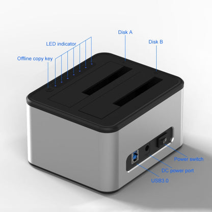 Station d'accueil pour disque dur Blueendless 2,5 / 3,5 pouces SATA USB 3.0 2 baies avec copie hors ligne