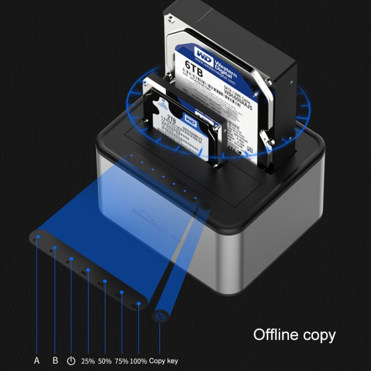 Station d'accueil pour disque dur Blueendless 2,5 / 3,5 pouces SATA USB 3.0 2 baies avec copie hors ligne