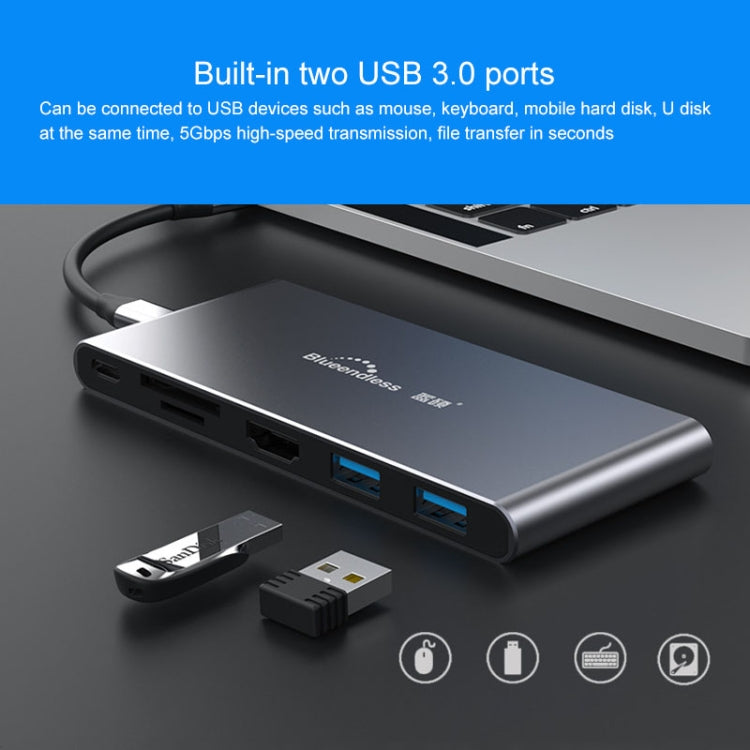 Blueendless 6 In 1 Multi-function Type-C / USB-C HUB Expansion Dock M.2 NGFF Solid State Drive, 6 In 1