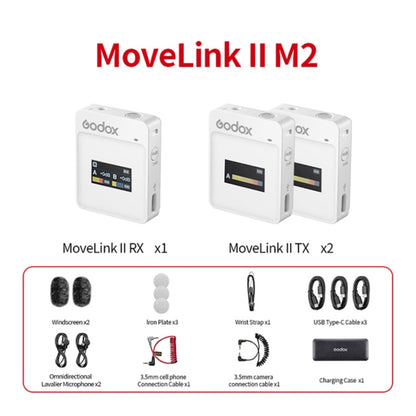 Godox MoveLink II M2 Wireless Lavalier Microphone System with 2 Transmitters and 1 Receiver for DSLR Cameras and Camcorders, MoveLink II M2