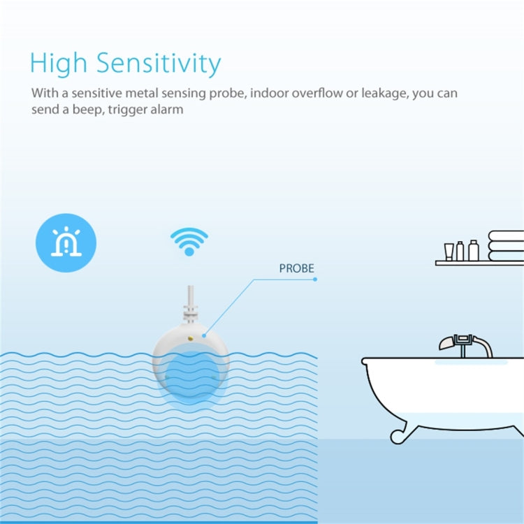 NEO NAS-WS02W Capteur d'eau et détecteur d'inondation WiFi, compatible avec les systèmes Android / IOS, Détecteur d'inondation WiFi WS02W