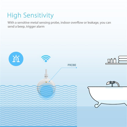 NEO NAS-WS02W Capteur d'eau et détecteur d'inondation WiFi, compatible avec les systèmes Android / IOS, Détecteur d'inondation WiFi WS02W