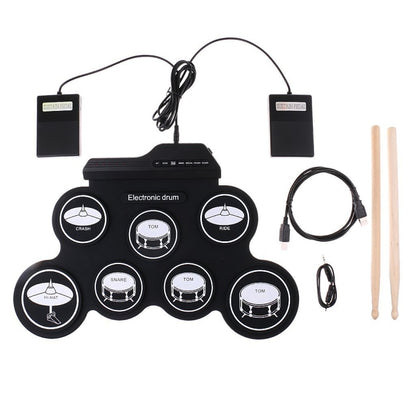 Portable Silicone Hand Roll USB Electronic Drum, Black Icon Version, Electronic Drum Black Icon Version