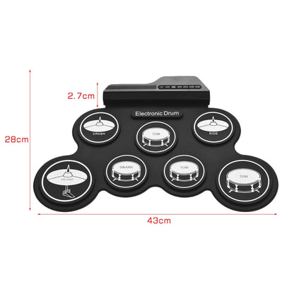 Portable Silicone Hand Roll USB Electronic Drum, Black Icon Version, Electronic Drum Black Icon Version
