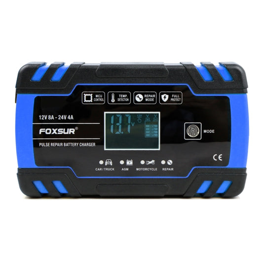 FOXSUR 12V-24V Car Motorcycle Truck Repair Battery Charger AGM Charger, US Plug (Blue), US Plug Blue