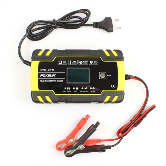 Chargeur de batterie de réparation pour voiture, moto et camion FOXSUR 12V-24V, chargeur AGM, prise UE, prise RU, prise US, prise UE