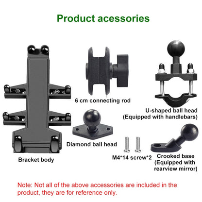 U-shaped Bolt Ball-Head Motorcycle Handlebar Multi-function Eight-jaw Aluminum Phone Navigation Holder Bracket, Width of Phone: 6.5-10.2cm  , U-shaped Bolt