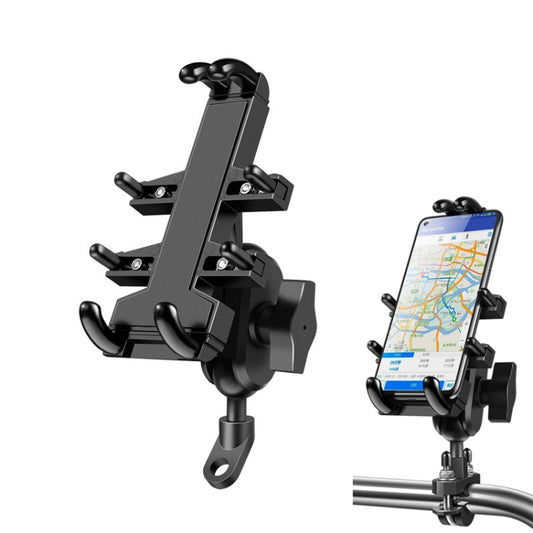 Support de navigation de téléphone en aluminium à huit mâchoires pour moto, avec boule de rétroviseur inclinable, trou de vis de rétroviseur.