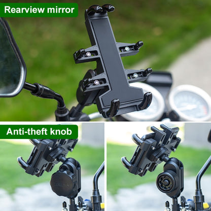 M10 Bolt Ball-Head Motorcycle Multi-function Eight-jaw Aluminum Phone Navigation Holder Bracket with Anti-theft Knobs, M10 Bolt+Anti-theft Knobs