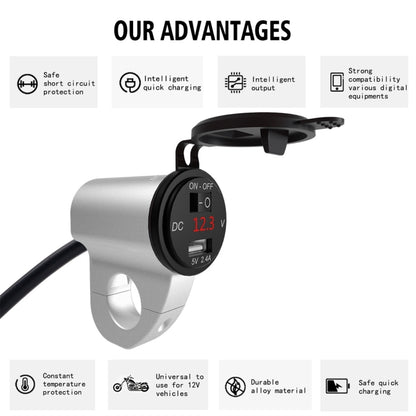 ZH-975A1 Motorcycle Aluminum Alloy Waterproof Mobile Phone Single USB Charger with Red Voltmeter, ZH-975A1