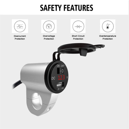 ZH-975A1 Motorcycle Aluminum Alloy Waterproof Mobile Phone Single USB Charger with Red Voltmeter, ZH-975A1