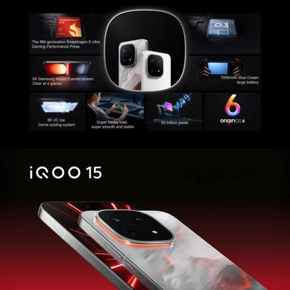vivo iQOO 15, 16 Go+256 Go, Android 16 de 6,85 pouces OriginOS 6 Snapdragon 8 Elite Gen 5 Octa Core, OTG, NFC, Réseau : 5G, compatible Google Play, 16 Go+256 Go