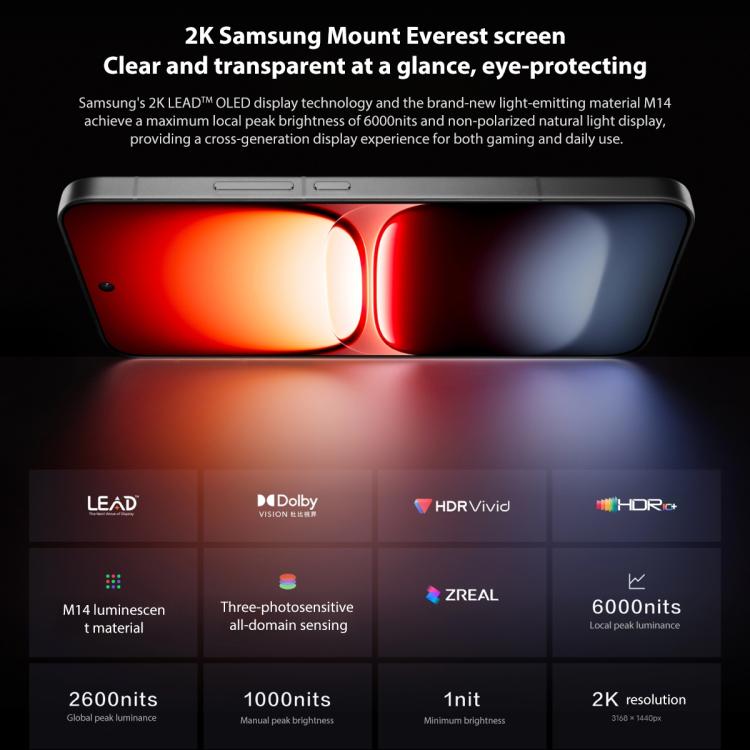 vivo iQOO 15, 16 Go+256 Go, Android 16 de 6,85 pouces OriginOS 6 Snapdragon 8 Elite Gen 5 Octa Core, OTG, NFC, Réseau : 5G, compatible Google Play, 16 Go+256 Go