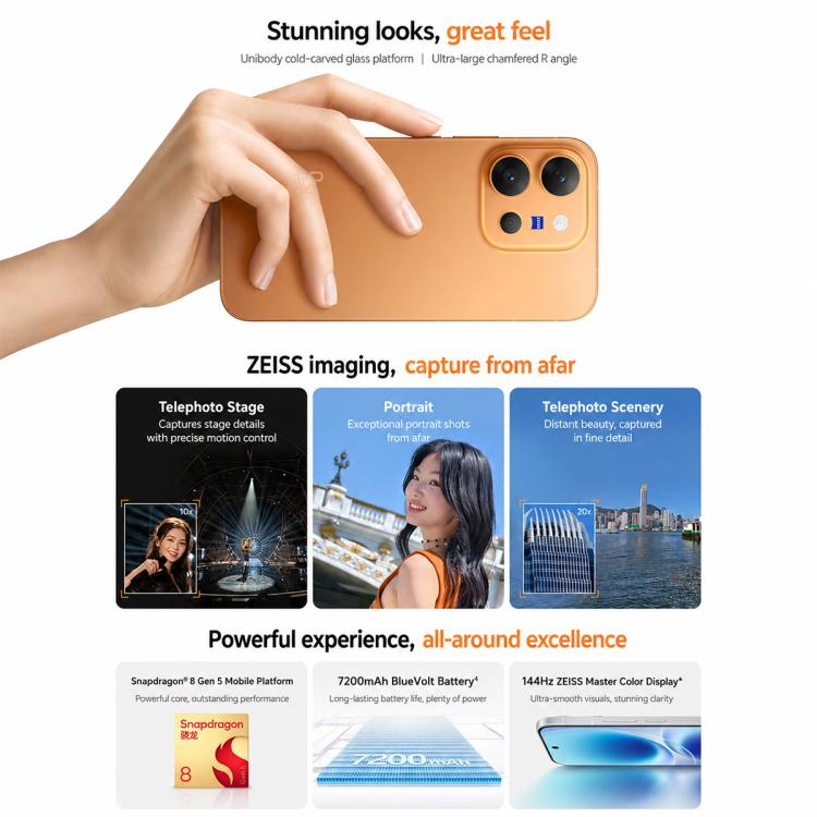 vivo X300 E, 12GB+256GB, 3D Ultrasonic Fingerprint, 6.59 inch OriginOS 6 Android 16 Snapdragon 8 Gen 5 Octa Core, OTG, NFC, Network: 5G, 12GB+256GB
