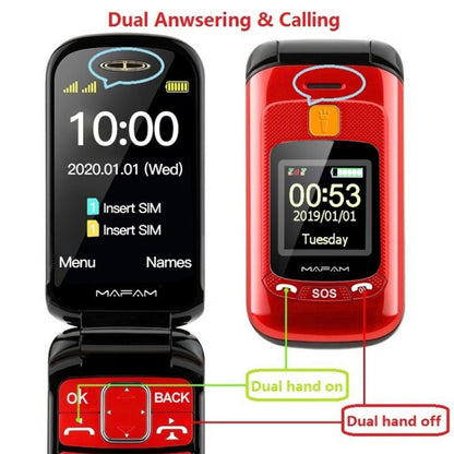 Mafam F899 Flip Phone, 2.4 inch, 32MB+32MB, Support FM, SOS, GSM, Family Number, Big Keys, Dual SIM, EU Plug, EU Plug