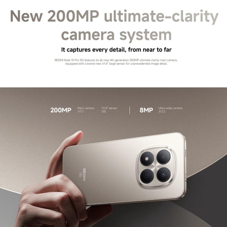 Xiaomi Redmi Note 15 Pro 5G Global, 8GB+512GB, In-screen Fingerprint, 6.83 inch Xiaomi HyperOS 2 MediaTek Dimensity 7400-Ultra Octa Core, Network: 5G, NFC, 8GB+512GB