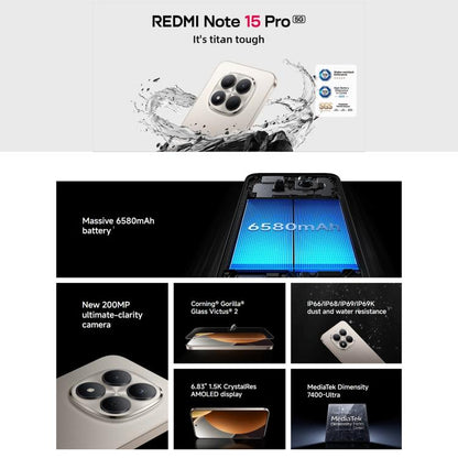 Xiaomi Redmi Note 15 Pro 5G Global, 12GB+512GB, In-screen Fingerprint, 6.83 inch Xiaomi HyperOS 2 MediaTek Dimensity 7400-Ultra Octa Core, Network: 5G, NFC, 12GB+512GB
