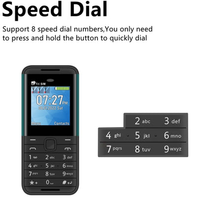 1.33 inch, MTK6261D, 21 Keys, Support Bluetooth, FM, Magic Sound, Auto Call Record, GSM, Triple SIM, English Key