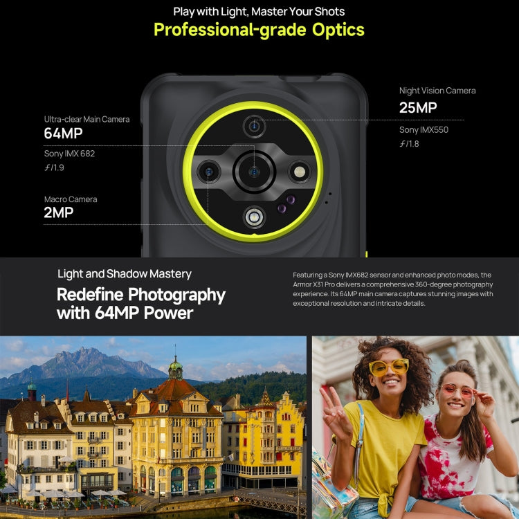 Ulefone Armor X31 Pro 5G, 8 Go + 256 Go, Vision nocturne, Téléphone robuste IP68/IP69K, Android 14 de 6,56 pouces, MediaTek Dimensity 6300 Octa Core, Réseau : 5G, NFC, OTG, Armor X31 Pro