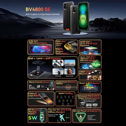 Blackview BV4800 SE Rugged Phone, 4GB+64GB, 6.56 inch Android 15 UMS9320E T615 Octa Core, Network: 4G, OTG, NFC, BV4800 SE 4GB+64GB