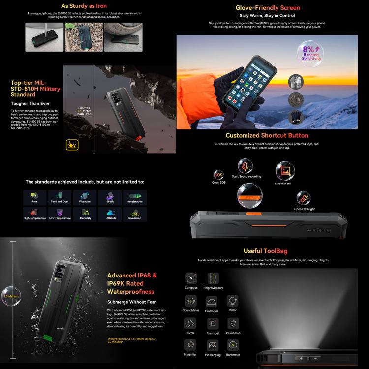 Téléphone robuste Blackview BV4800 SE, 4 Go+64 Go, Android 15 de 6,56 pouces, processeur Octa Core UMS9320E T615, réseau : 4G, OTG, NFC, BV4800 SE 4 Go+64 Go