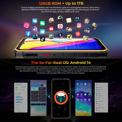 HOTWAV CYBER 13, IP68/IP69K Rugged Phone, 8GB+128GB, 10800mAh, 6.6 inch Android 14.0 Unisoc T606 Octa Core, Network: 4G, NFC, OTG