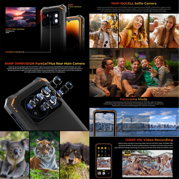 HOTWAV CYBER 13, IP68/IP69K Rugged Phone, 8GB+128GB, 10800mAh, 6.6 inch Android 14.0 Unisoc T606 Octa Core, Network: 4G, NFC, OTG