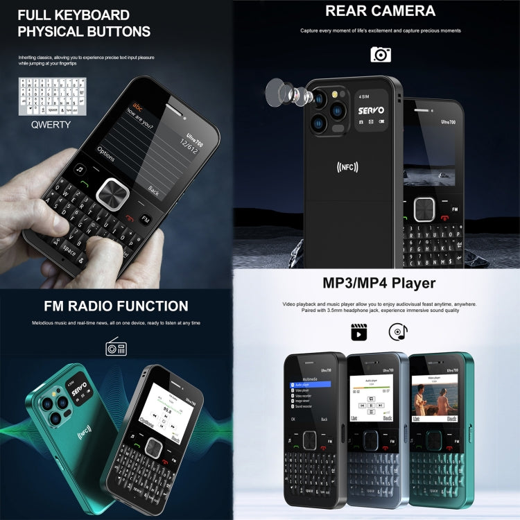 SERVO U700, 2.4 inch, MTK6261D, 58 Full Keyboards, Support Bluetooth, FM, NFC, Quick Dial, Flashlight, GSM, Quad SIM